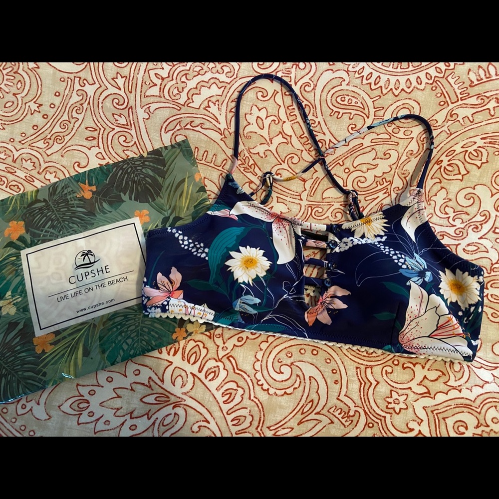 Navy Floral Cutout Bikini